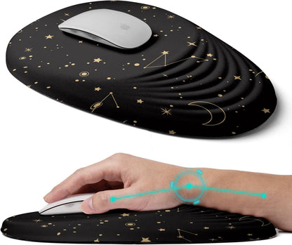 Ergonomic Mouse Pad with Wrist Rest Support,Mousepad Relief Carpal Tunnel Pain, Entire Memory Foam Mouse Pad with Non-Slip PU Base, Wireless Mouse Pad, Lovely Starry Sky