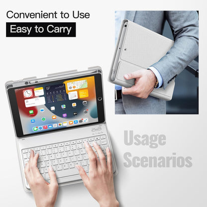 JETech Keyboard Case for iPad 10.2-Inch (2021/2020/2019 Model, 9th/8th/7th Generation) with Pencil Holder, Magnetic Detachable Bluetooth Wireless Keyboard, Soft TPU Back Stand Cover (Silver)
