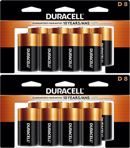 Duracell - CopperTop D Alkaline Batteries with recloseable Package - Long Lasting, All-Purpose D Battery for Household and Business - 8 Count (Pack of 2)