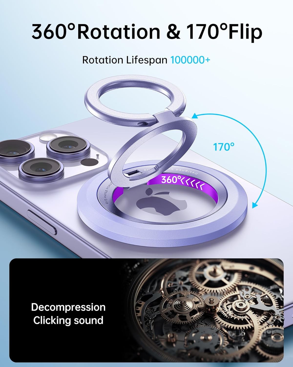 SYNCWIRE Magnetic Phone Ring Holder for MagSafe, 360° Rotation Dual Sided Magnet Grip Cell Phone Ring Stand Finger Kickstand Compatible with iPhone 16 15 14 13 12 Pro Max fits MagSafe - Purple