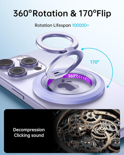 SYNCWIRE Magnetic Phone Ring Holder for MagSafe, 360° Rotation Dual Sided Magnet Grip Cell Phone Ring Stand Finger Kickstand Compatible with iPhone 16 15 14 13 12 Pro Max fits MagSafe - Purple