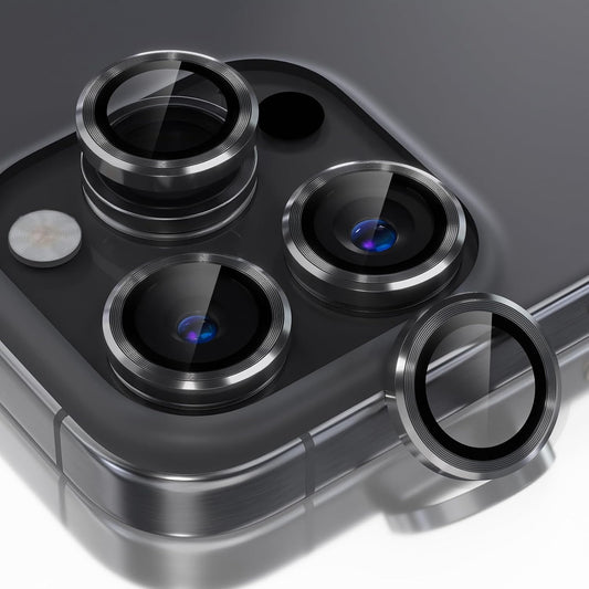 Choiche Compatible for iPhone 16 Pro/iPhone 16 Pro Max Camera Lens Protector, 9H Tempered Glass Camera Cover Screen Protector Metal Ring Decoration Accessories (Black)