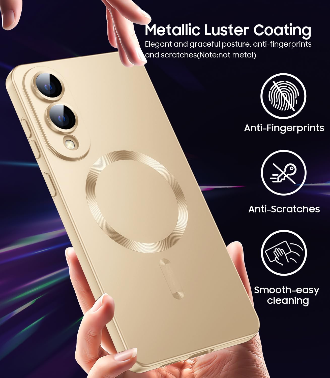 Magnetic for Samsung Galaxy S25 Edge Case [Compatible with MagSafe][Built-in Camera Lens Protector] Slim Soft Silicone Bumper Shockproof Metallic Luster Phone Case (Gold)