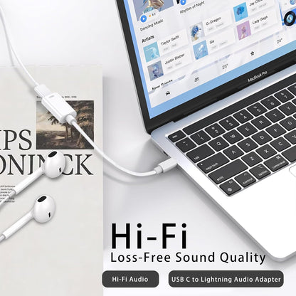 USB C to Lightning Headphone Audio Adapter, Type C Male to Female Lightning Earphone Converter with Charge/Data Transfer, Compatible with iPhone 17/16/15 Plus/Pro/Max, iPad Pro/Air, MacBook（2 Pack）