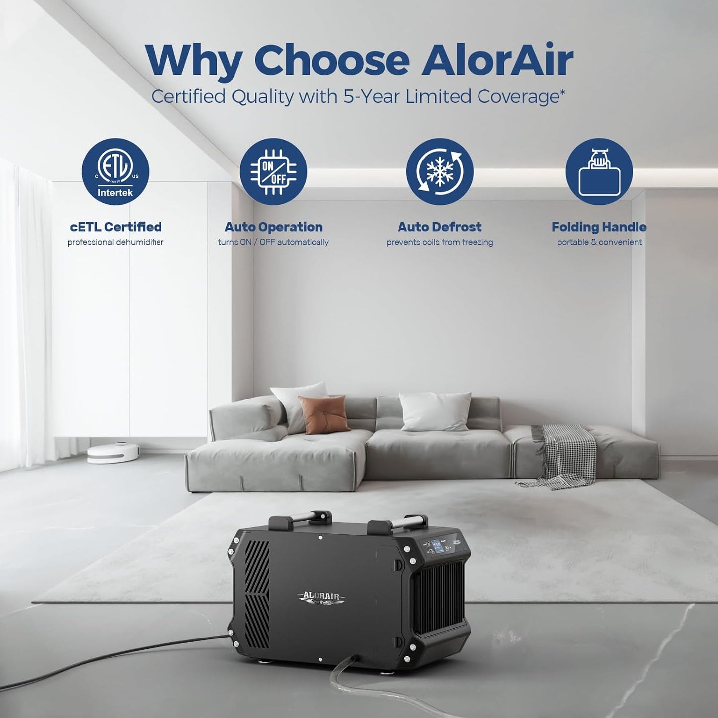 ALORAIR Crawlspace Dehumidifiers, 145 Pint Commercial Dehumidifier for Basements with Drain Hose, 1,800 Sq.Ft Auto Defrost Compact Portable Industry Crawl Spaces Dehumidifier
