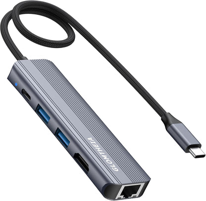 USB C Hub Ethernet HDMI Multiport Adapter for MacBook Pro/Air, iPad, Laptop Dock with 5Gbps USB A/C, 1Gbps RJ45 Gigabit Ethernet, 4K 30Hz HDMI, 100W Pass Through Charging