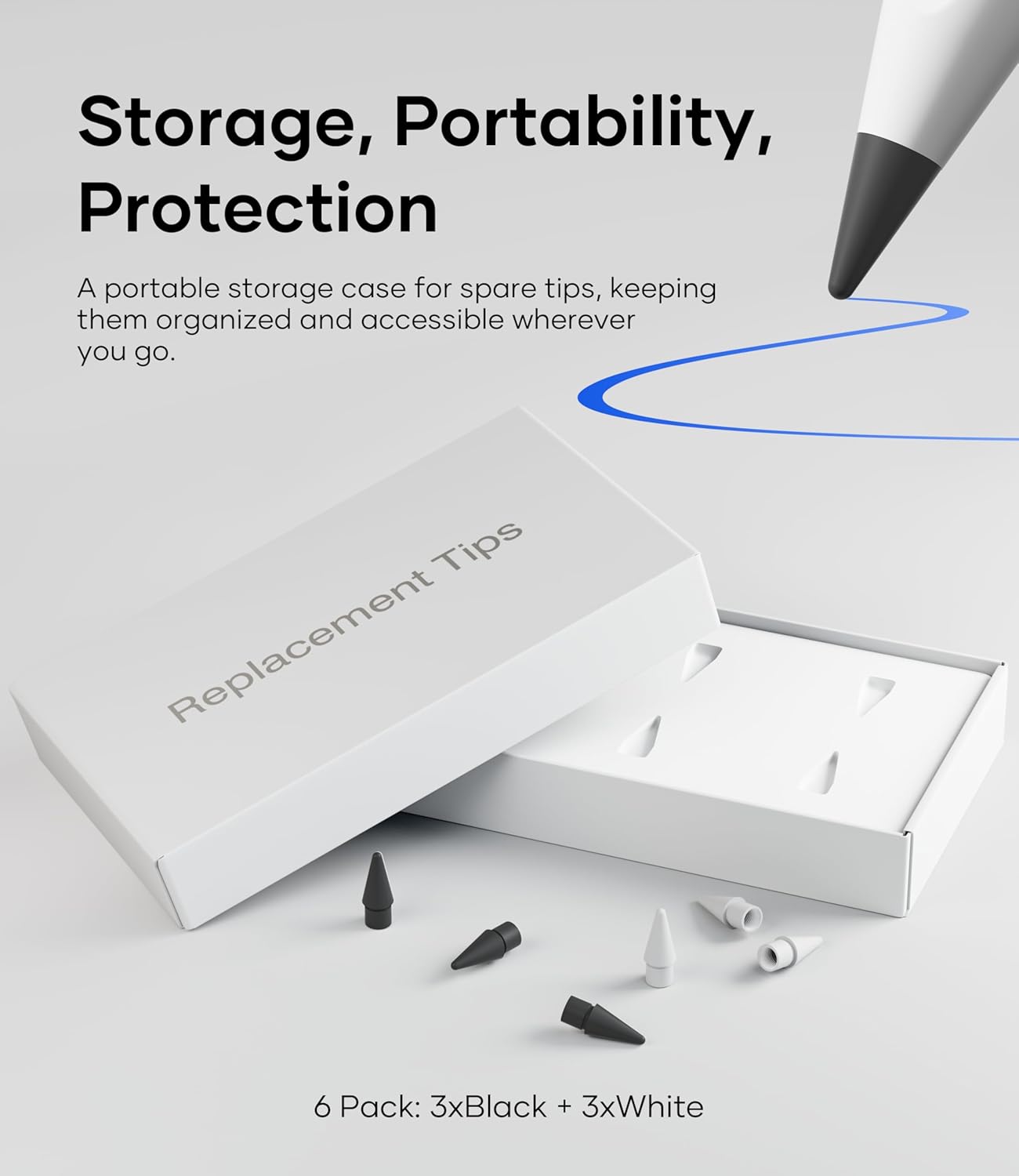 Replacement Pencil Tips for Apple Pencil Pro, Pen Tips for Apple Pencil 2nd Gen/1st Gen/USB-C, Wear-Resisting Pencil Nibs with Storage Box, Pen Nibs Set Compatible with Apple Pen (6 Pack, Black/White)