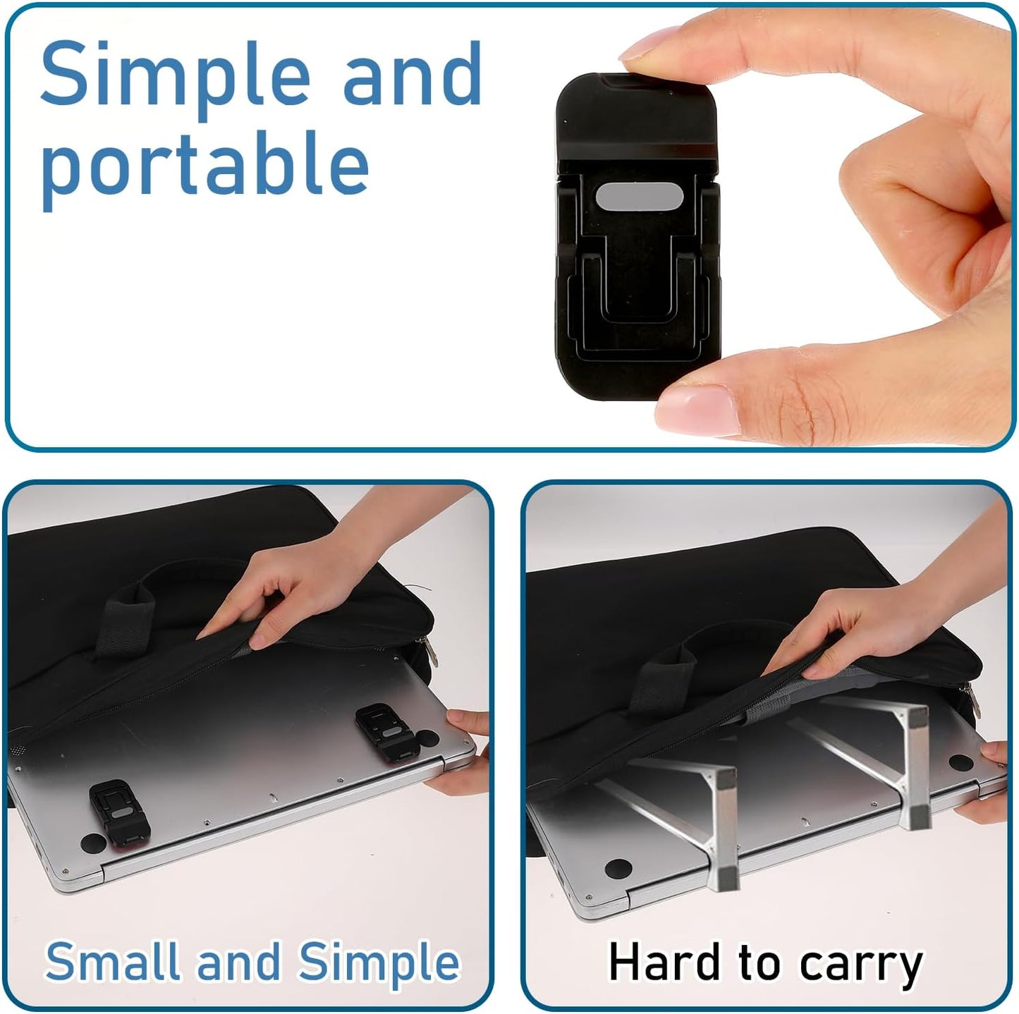 Bewudy 2 Pcs Portable Keyboard Stand, Dual Tilt Angle Adjustment, Foldable Laptop Riser, Self-Adhesive Feet for Most Keyboards (Black)