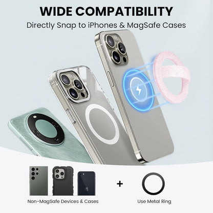 Magnetic Silicone Ring Grip Phone Holder, Loop Grip Phone Holder,Magnetic Phone Loop,Magsafe Phone Grip,Compatible with Magsafe for iPhone 16/15/14/13/12 Series (Pink Sparkle)
