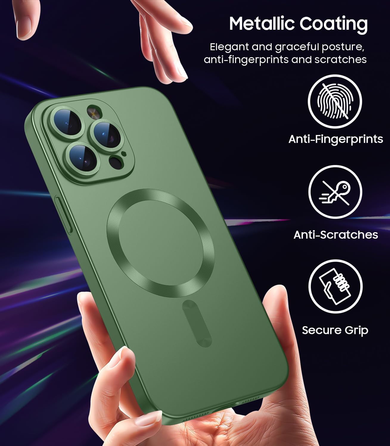 Magnetic for iPhone 14 Pro Max Case [Compatible with MagSafe][Built-in Camera Lens Protector] Slim Soft TPU Bumper Shockproof Metallic Luster Phone Case (Green)