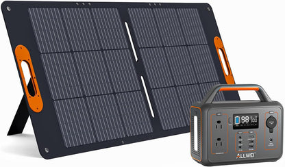 ALLWEI 300W Solar Generator with 100W Solar Panel Included, 280Wh Portable Power Station with AC Outlet USB Port, Solar Powered Battery Generator for Outdoor Camping, Home Backup, Power Outage