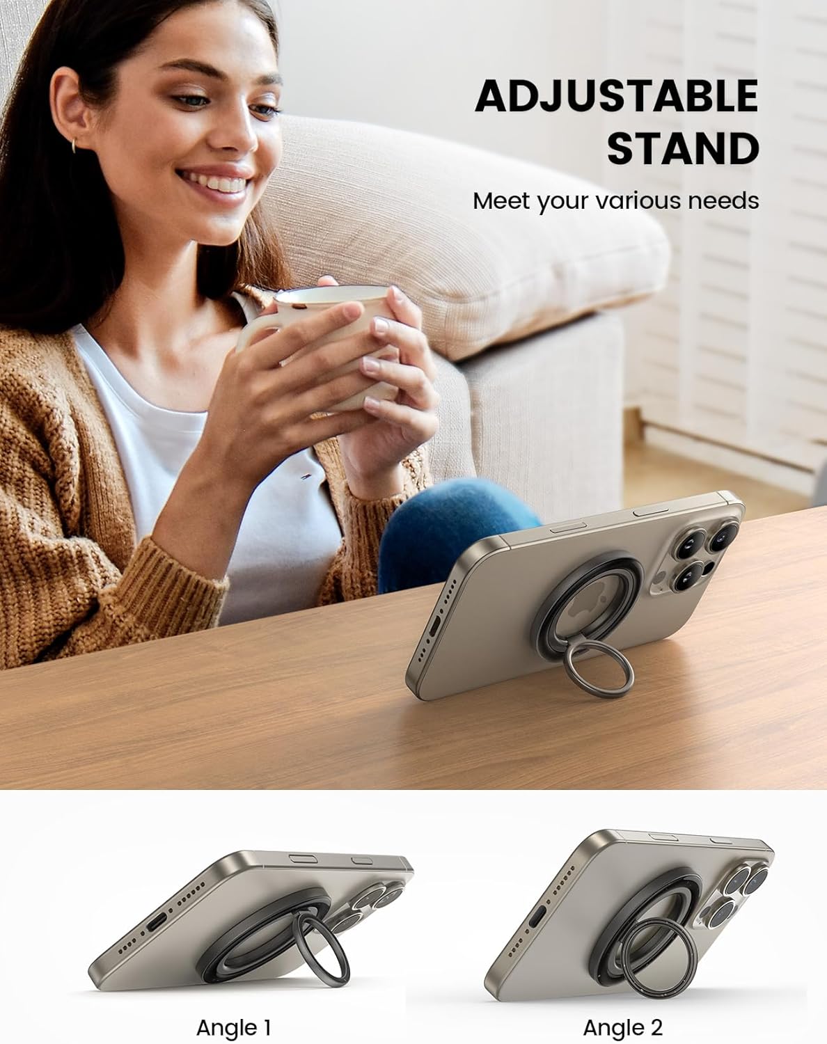 Lamicall [2025 Upgrade Metal Gear Hinge] Magnetic Phone Ring Grip for MagSafe, [4.4lbs Ultra Strong Magnet] Finger Holder Stand, Easily Pull Ring Out, Mag Safe Accessory for iPhone 16 15 14 Pro Max