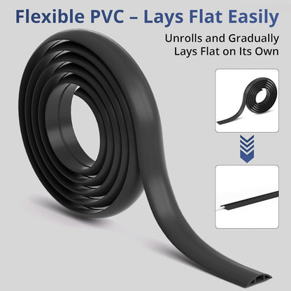 ZhiYo 3.6ft Cord Covers for Wires on Floor, Cord Hider Floor Hide Extension Cords, Soft PVC Cable Cover Cable Protector, Wire Cavity W0.62in H0.31in, Black