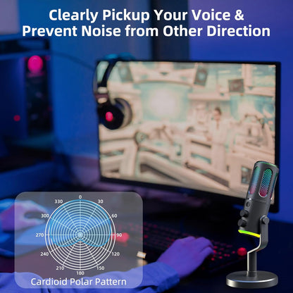 Wireles USB Condenser Microphone for PC Laptop - Studio Sound Gaming Mic for Podcast Streaming Asmr YouTube with Volume Control, Reverb Mode