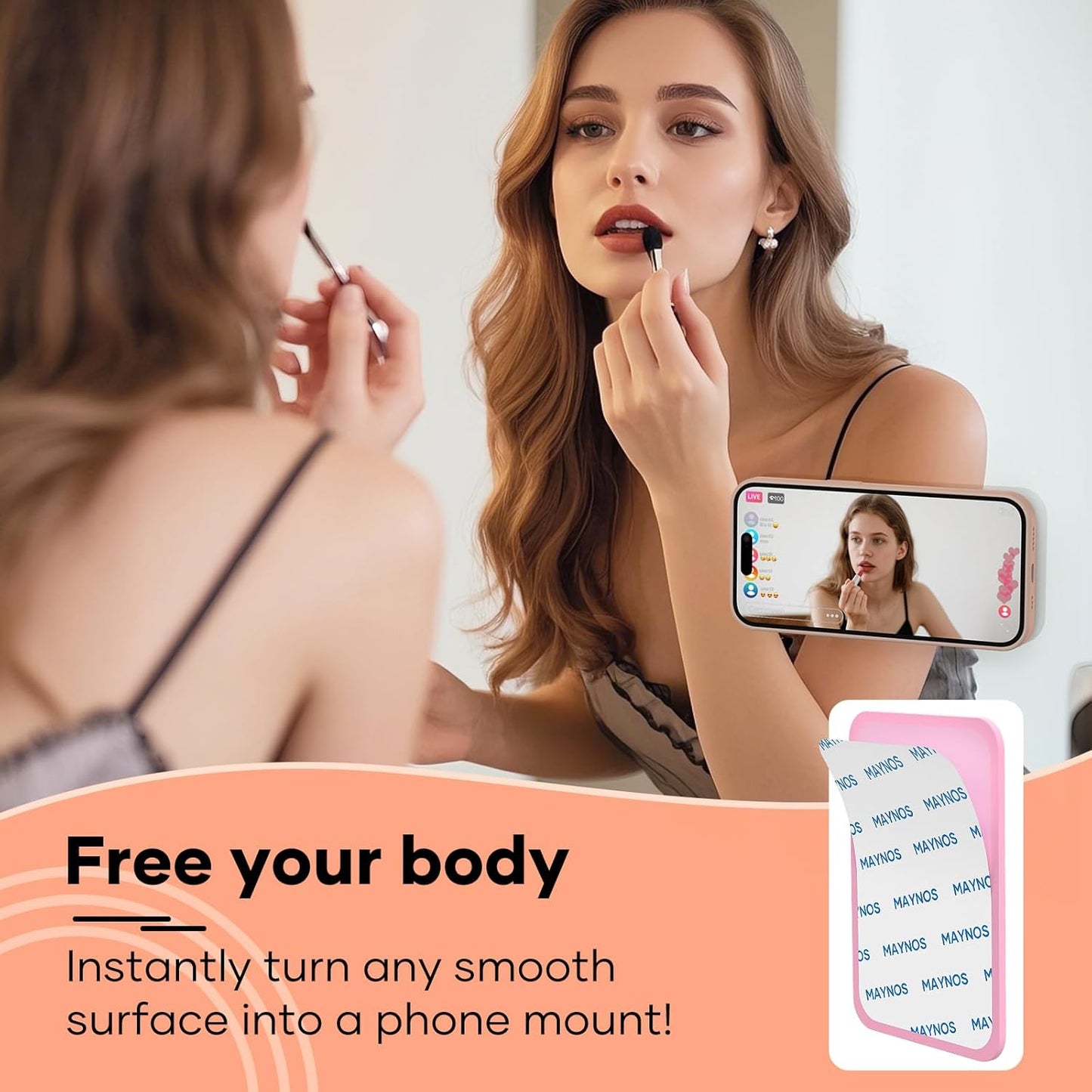 Silicone Phone Sticky Grip, Suction Phone Case Mount for iPhone and Android, Hands-Free Sticky Cell Phone Grip, Mobile Fidget Mirror Holder for Selfies and Videos