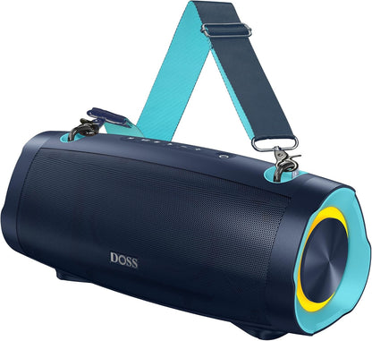 DOSS Extreme Boom Pro D100 Bluetooth Speaker with 140W Peak, 70W Bold Sound, Extra Bass, 24H Playtime, Beat-Sync Lights, Built-in Battery Sharing, IPX6 Waterproof, Portable Strap for Outdoor-Blue