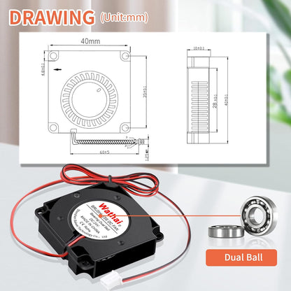 Wathai DC 4010 Blower Fan 24V Duall Ball High Speed with 1000mm/ 3.3 ft Wires 40mm x 10mm 24 Volt DC Brushless Radial Turbo Fans for Ender 3 Fan Upgrade Extruder Hot End Cooling 2 Pack