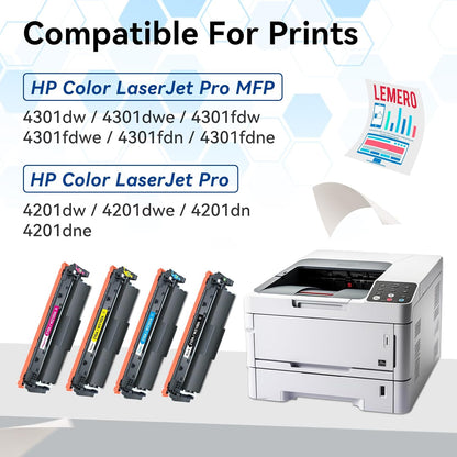 LEMERO 210A Compatible Toner Cartridges Replacement for HP 210A 210X Toner Cartridges Set for HP Color Pro 4201dn 4201dw MFP 4301dw 4301fdn 4301fdw Printer 4 Pack (with Chip for HP210A)