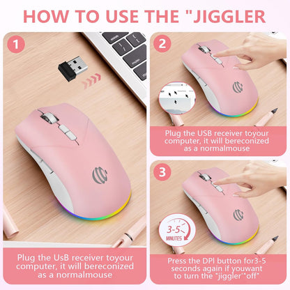 Wireless Bluetooth Mouse, 2.4G and Bluetooth 5.2 Ergonomic Rechargeable USB Optical Mouse, 3 Adjustment DPI， 1600 DPI Dual Mode Silent Wireless Mouse for Mac，Laptop, PC, Windows. (Pink)