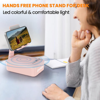 JTEMAN Gifts for Men Women,Cell Phone Stand with Bluetooth Speaker and LED Light,Cool Tech Gadgets,Unique Birthday Gifts for Men Husband Mom Dad-Pink