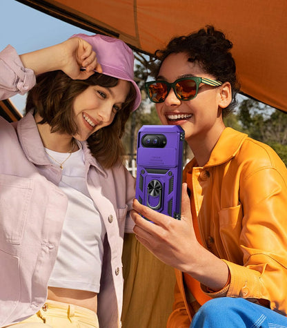 Taisairu for Google Pixel 9A Case with Screen Protector & Slide Camera Lens Cover, Built-in 360°Rotate Magnetic Ring Stand Shockproof Protective Phone Case for Google Pixel 9A Case (Purple)