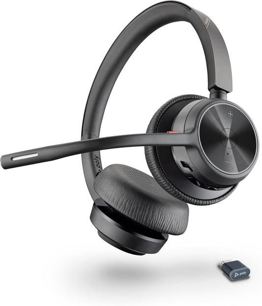 Poly Voyager 4320 UC Wireless Headset (Plantronics) - Stereo Headphones w/Noise-Canceling Boom Mic - Connect PC/Mac/Mobile via Bluetooth - Works w/Teams, Zoom, & More - Amazon Exclusive