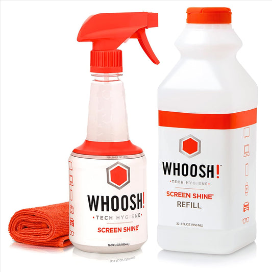 WHOOSH! Screen Cleaner Spray & Refill Bundle | 16.9 & 32.1 fl oz + 1 Microfiber Cloth (14x14)