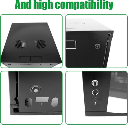 18U Server Cabinet Wall Mount Rack Enclosure with Caster Wheels 2 Server Fans Locking Grid Gate Removable Side Panels 19" Network Cabinet 15-18.5" Installation Depth Heavy-Duty Frame (37INCH, 18U)