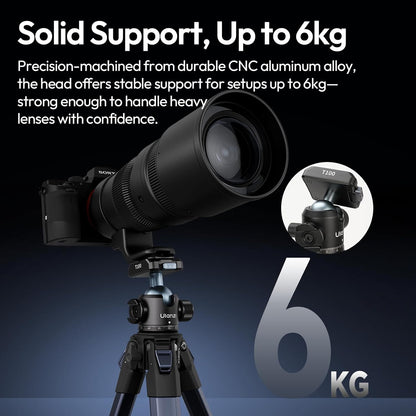 Ulanzi T100 Ball Head, Tripod Ball Head Mount 1/4 & 3/8 inch with Uka Quick Release Plate & Cold Shoe, 360° Rotating Panoramic Ball Head for DSLR Camera,Tripod,Monopod,Slider,Camcorder, 13lbs/6kg Load
