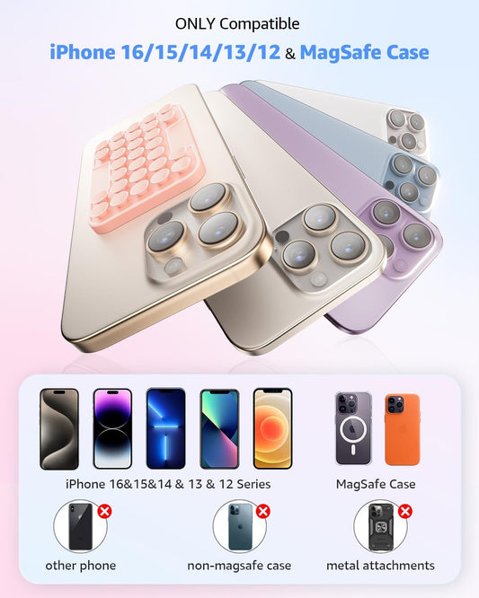 SUPERONE Magnetic Suction Phone Mount for MagSafe Case, Magnetic Silicone Sticky Phone Grip Holder for iPhone 16/15/14/13/12 Series, Hands-Free for Makeup/Selfie/Live Streaming/Vlog/TikTok - Clear