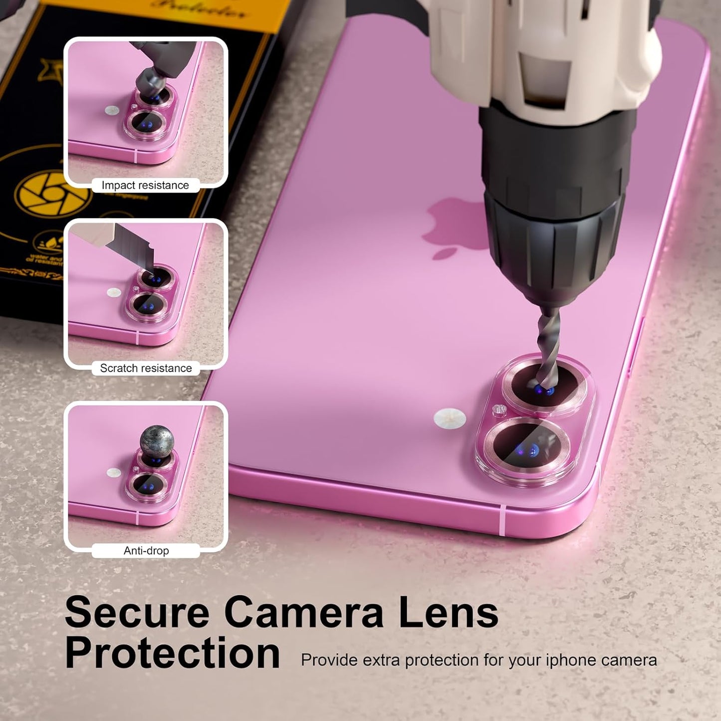 beuxece for 6 Pack iPhone 16 / iPhone 16 Plus Camera Lens Protector [Drop Protection] [Case Friendly] [Easy Installation] 9H Tempered Glass Camera Screen Protector Cover Accessories, CD Pink