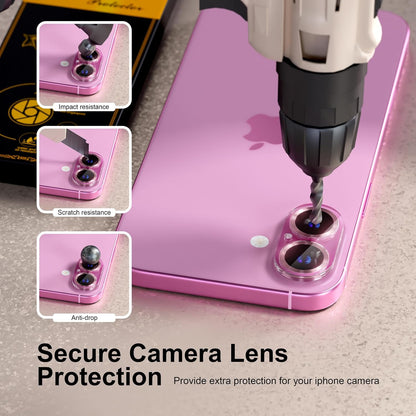 beuxece for 6 Pack iPhone 16 / iPhone 16 Plus Camera Lens Protector [Drop Protection] [Case Friendly] [Easy Installation] 9H Tempered Glass Camera Screen Protector Cover Accessories, CD Pink