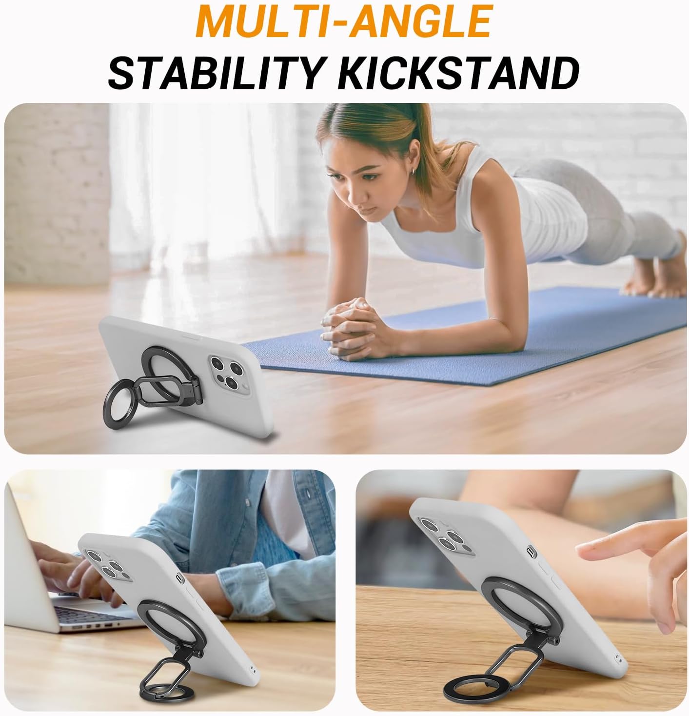 Magnetic Ring Holder Grip, Adjustable Magnet Phone Ring Stand, Multi-Angle Stability Kickstand, Strong Double Sided Magnetic Phone Grip, with Magnet Ring for Phone Case, Black