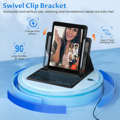 OYEEICE for iPad 9th Generation Case with Keyboard - Detachable Backlit Keyboard - Rotatable Cover with Pencil Holder for iPad 9th/8th/7th Gen, iPad Air 3rd Gen & iPad Pro 10.5" - Black