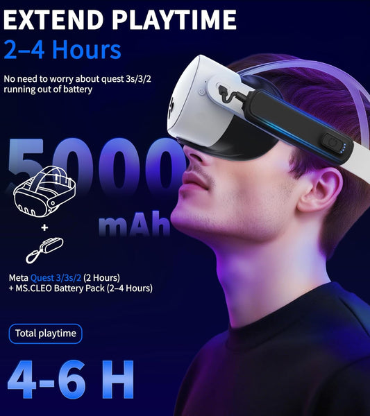 Battery Pack for Meta/Oculus Quest 3S/3/2,5000mAh Battery VR Charger, Extend 2-4 Hours Playtime, Lightweight Fast Charging VR Headset Safe Power Bank for Meta Quest 3S/3/2 Accessories