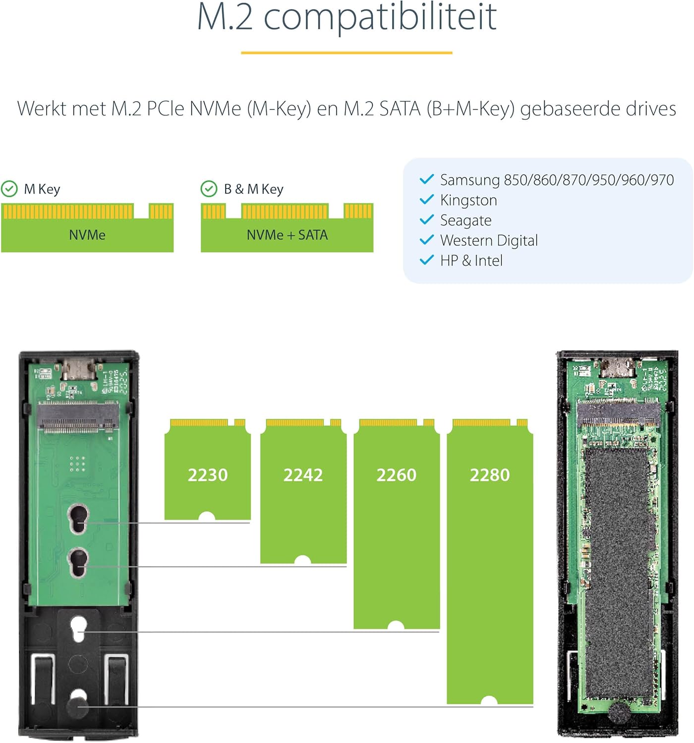 StarTech.com USB-C 10Gbps to M.2 NVMe or M.2 SATA SSD Enclosure - Tool-free External M.2 PCIe/SATA NGFF SSD Aluminum Case - USB Type-C&A Host Cables - Supports 2230/2242/2260/2280 (M2-USB-C-NVME-SATA)