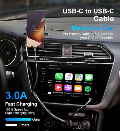 2Pack Coiled USB C to USB C Charger Cable for Car, Type C Fast Charging USBC Charger Cord Compatible with 15/15 Plus/15 Pro/15 Pro Max/Samsung Galaxy S23