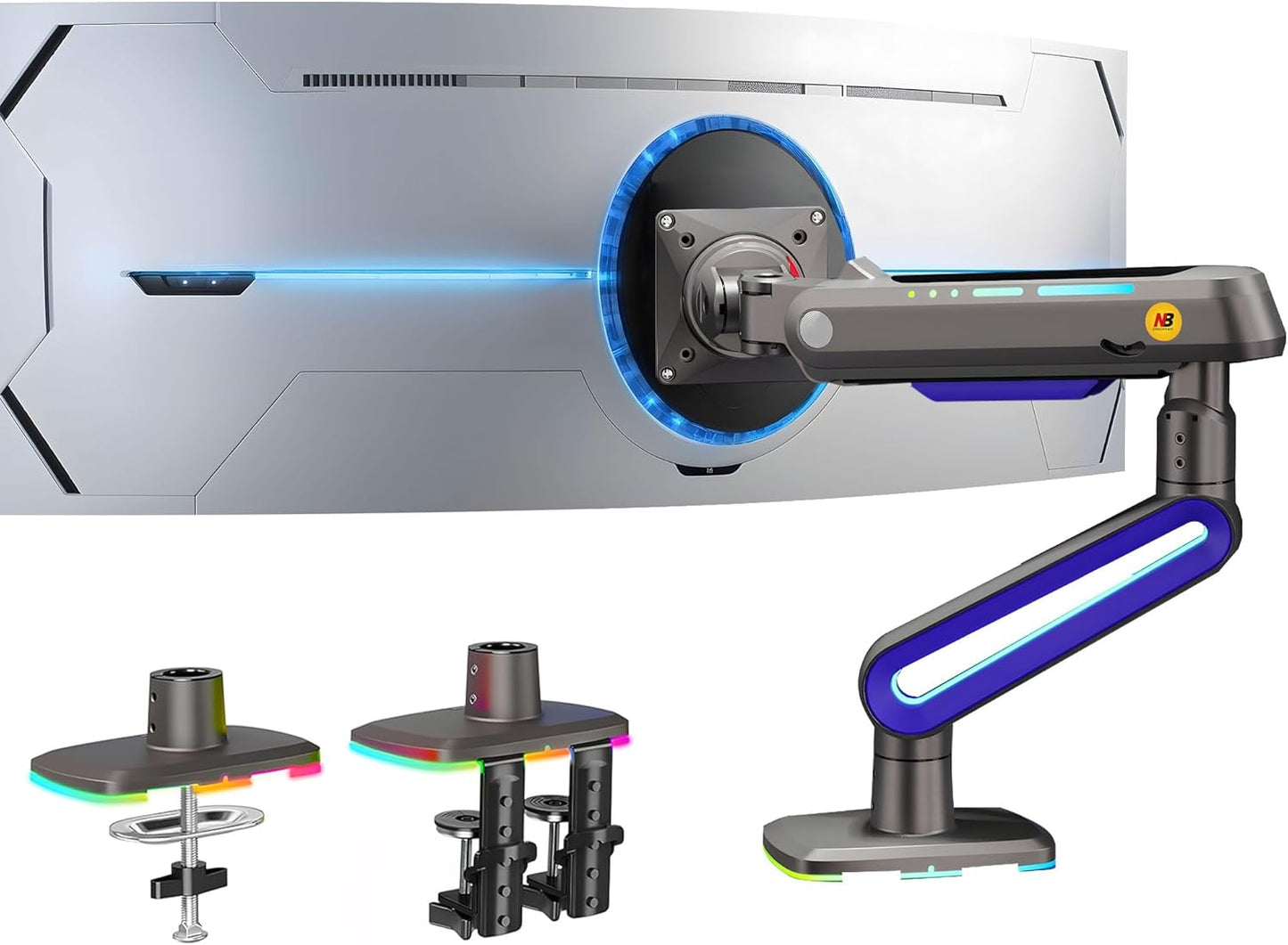 RGB Gaming Monitor-arm for Flat/Ultrawide/Curved Monitors 32 to 60 inch, Heavy Duty Stand Load up to 20 kg, VESA 75/100 mm Monitor-Mount G70-New