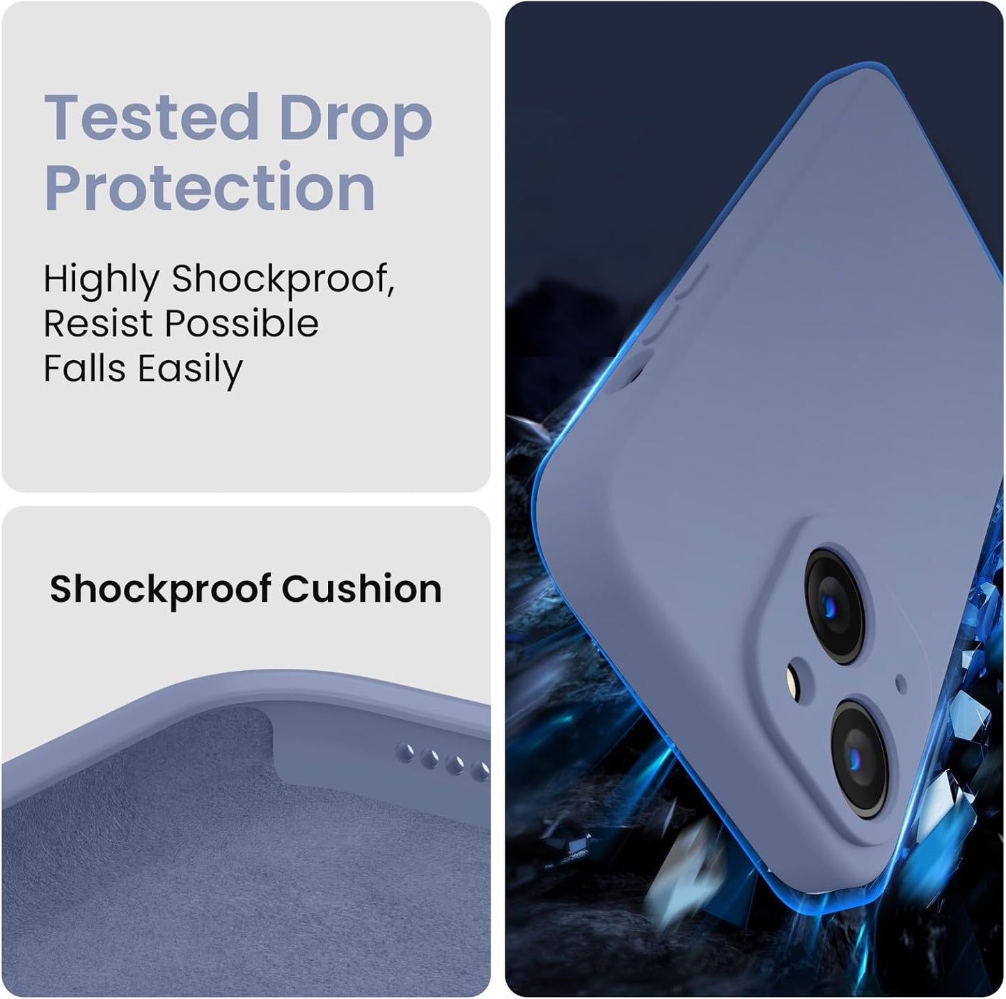 FireNova Designed for iPhone 15 Plus Case, Silicone [Camera Protection] Case with [2 Screen Protectors], Soft Anti-Scratch Microfiber Lining Inside, 6.7 inch, Lavender Gray