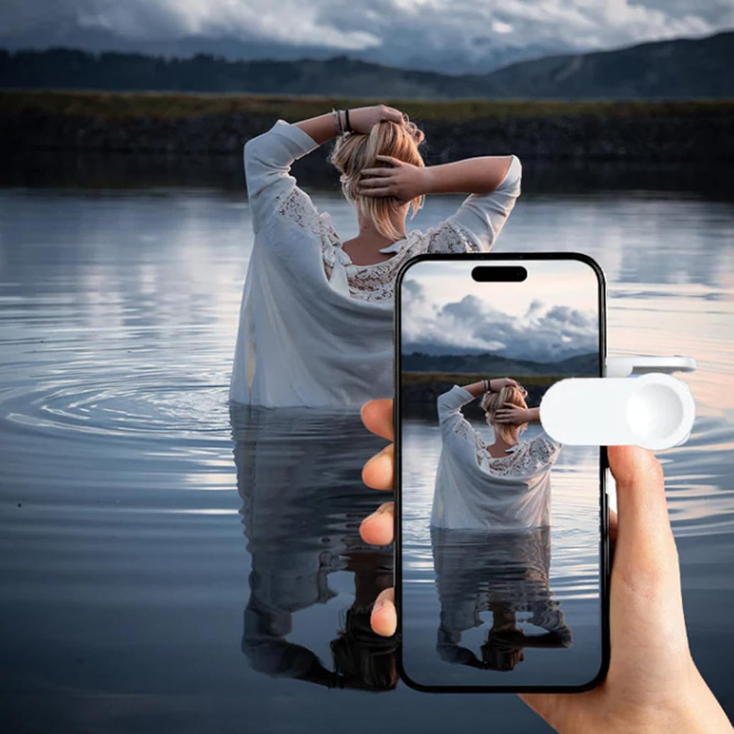 Mirror Effect Lens - Capture Stunning Reflections Instantly, Smartphone Camera Mirror Reflection Clip Kit, Adjustable HD Glass Smartphone Photography Flip Mirror, for Travel Photography (Black+White)