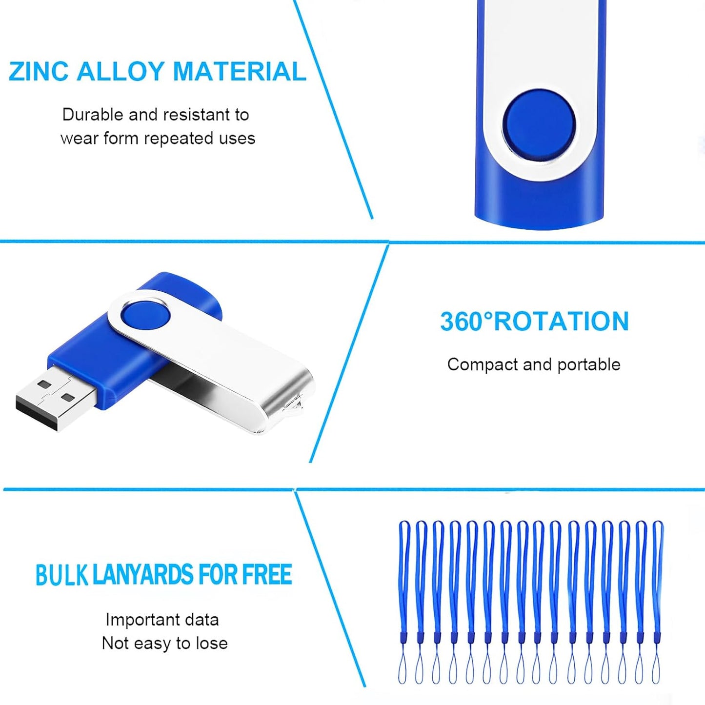 EASTBULL 2GB Flash Drive 100 Bulk USB 2.0 Fast Speed Flash Drives Pack Swivel USB Drives Pack (Blue, 100 Pack)