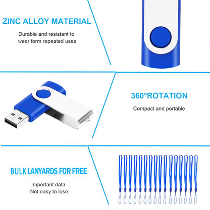 EASTBULL 2GB Flash Drive 100 Bulk USB 2.0 Fast Speed Flash Drives Pack Swivel USB Drives Pack (Blue, 100 Pack)