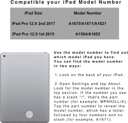 iPad pro 12.9 Keyboard case 2017 2nd 2015 1st Generation,360 Rotatable Wireless Keyboard Smart Folio 180 Swivel Stand Hard Shell Cover Auto Sleep/Wake up Rose Gold