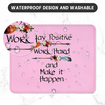 ITNRSIIET Mouse Pad with Stitched Edge Premium Textured Smooth Precise Operation Waterproof Washable Non-Slip Rubber Base Desktop Protection Mat, 10.2×8.3×0.12 inches, Inspirational Quote Pink