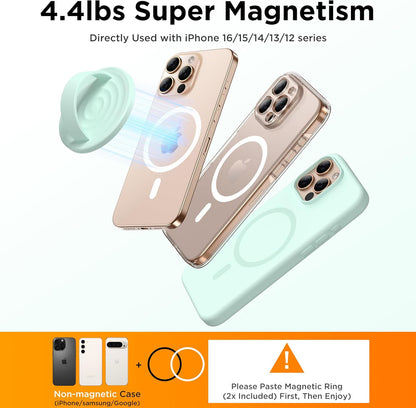 Magnetic Phone Ring Grip Holder, Silicone Finger Loop Grip, Compatible with MasSafe, Back of Phone for iPhone Pro Max/Plus/16/15/15/14/13/12 Series, Mint Green