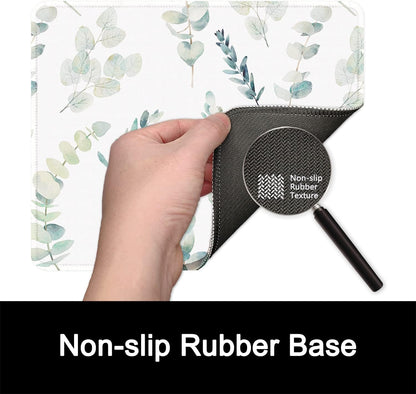 ITNRSIIET Mouse Pad with Stitched Edge Premium Textured Smooth Precise Operation Waterproof Washable Non-Slip Rubber Base Desktop Protection Mat, 10.2×8.3×0.12 inches, Eucalyptus Branches