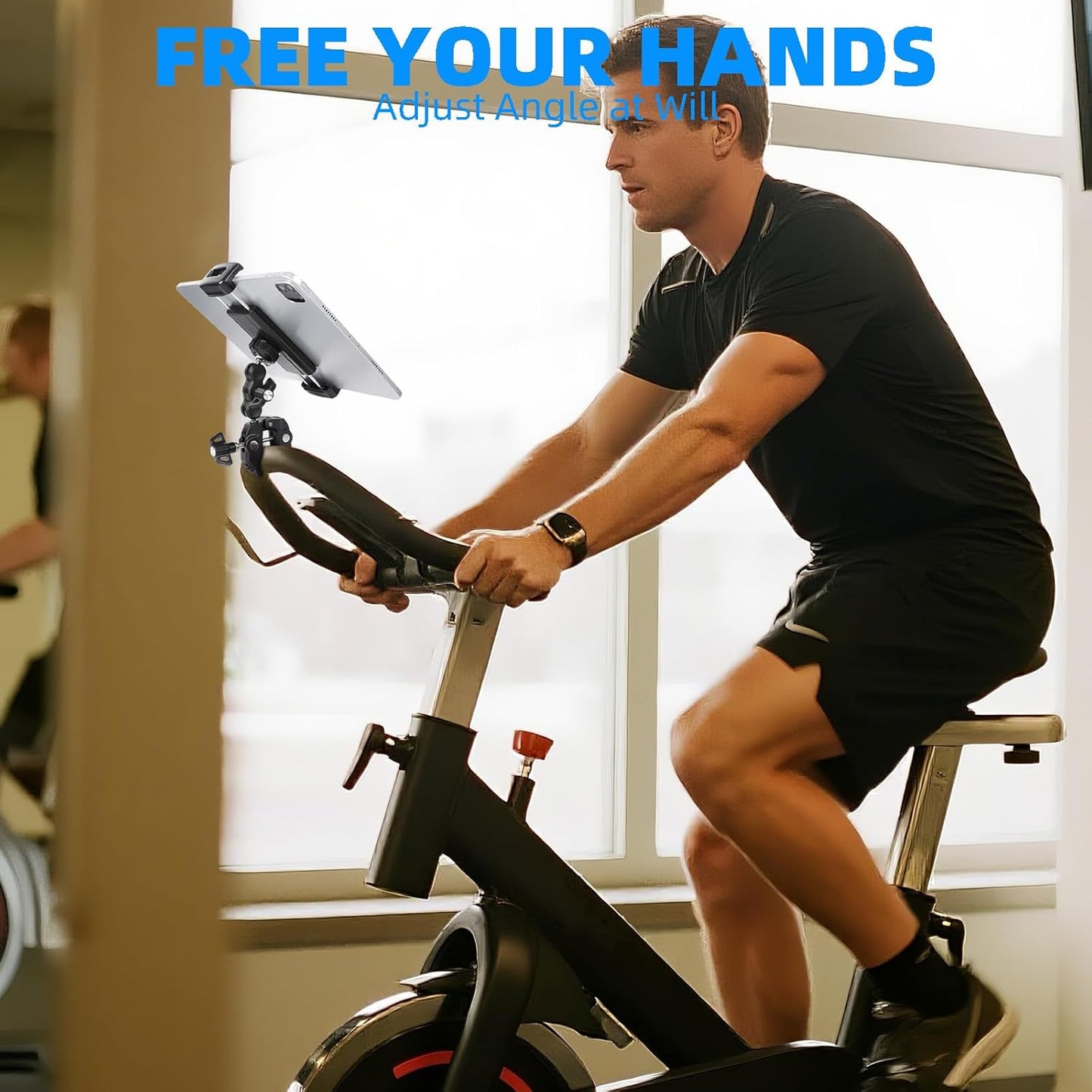 Tablet Holder for Microphone Stand/Treadmill/Spin Bike/Stroller/Golf Cart/Handlebar/Stationary Bike, Phone iPad Holder Mount for iPad Pro 12.9, Galaxy Tabs, iPhone(4.7-13”)