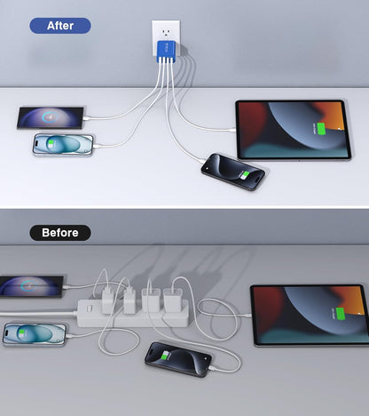 40W USB C Super Fast Charger Cube, 2 Pack PD + QC Charging Block Power Adapter 4 Port Wall Mount Plug for iPhone 16 15 14 13 12, Motorola, LG, Google Pixel 6a/6 Pro/6/5a/5/4/4A Box Brick (Dark Blue)