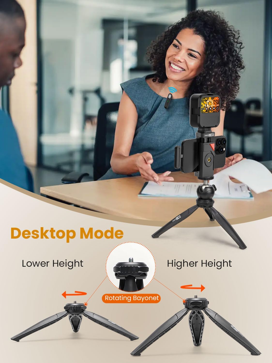 Upgraded Vlogging Kit w/Wireless Lavalier Microphone,YouTube Kit for iPhone and Smartphone w/59” Retractable Tripod,Automatic Switch Phone Clamp,Content Creator Gear for TikTok(Vlog K5)