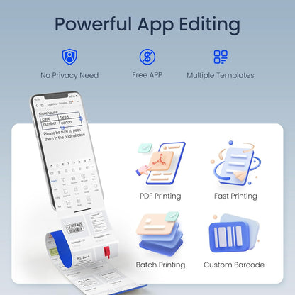 CLABEL Thermal Label Maker Machine: 221B Bluetooth Label Maker Mini Sticker Printer Barcode Printer Inkless Label Maker Compatible with Clothing Price Labeling with 1 Roll of 50x30mm Label(Gray White)